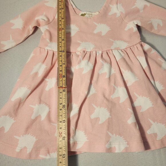 Monica + Andy Girls Pink/White Unicorn Dress with Long Sleeves Size 0-6 Months - Picture 4 of 5
